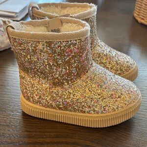 Cat & Jack Glittery Kids Boots - Gold and Pink